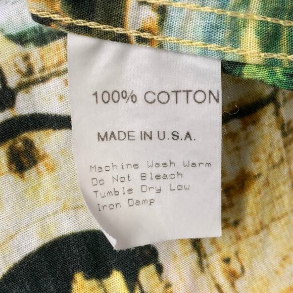 Size S Yellow Green Italy Print Cotton Button Down Collar Long Sleeve Shirt - Picture 6 of 6